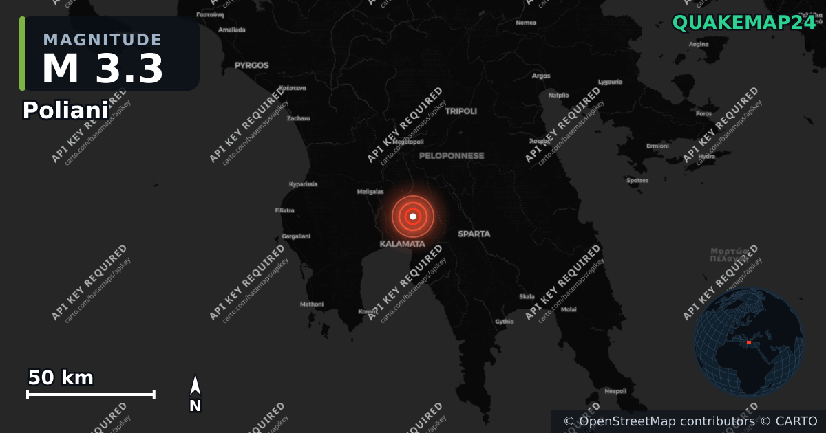 M3.3 earthquake near Poliani on Aug 29, 2026 — map of epicenter and shaking intensity | QuakeMap24