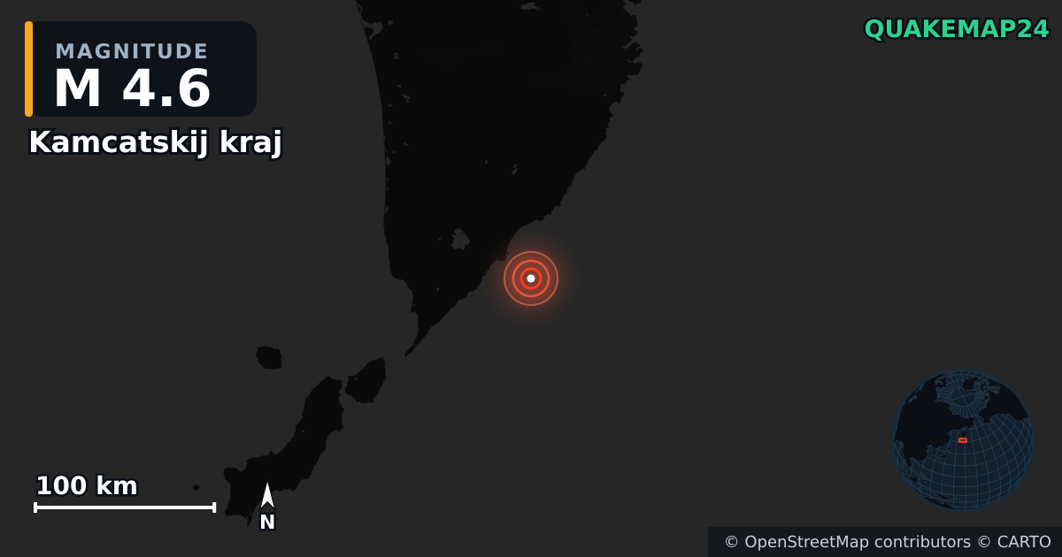 M4.6 earthquake near Kamcatskij kraj on Aug 7, 2025 — map of epicenter and shaking intensity | QuakeMap24