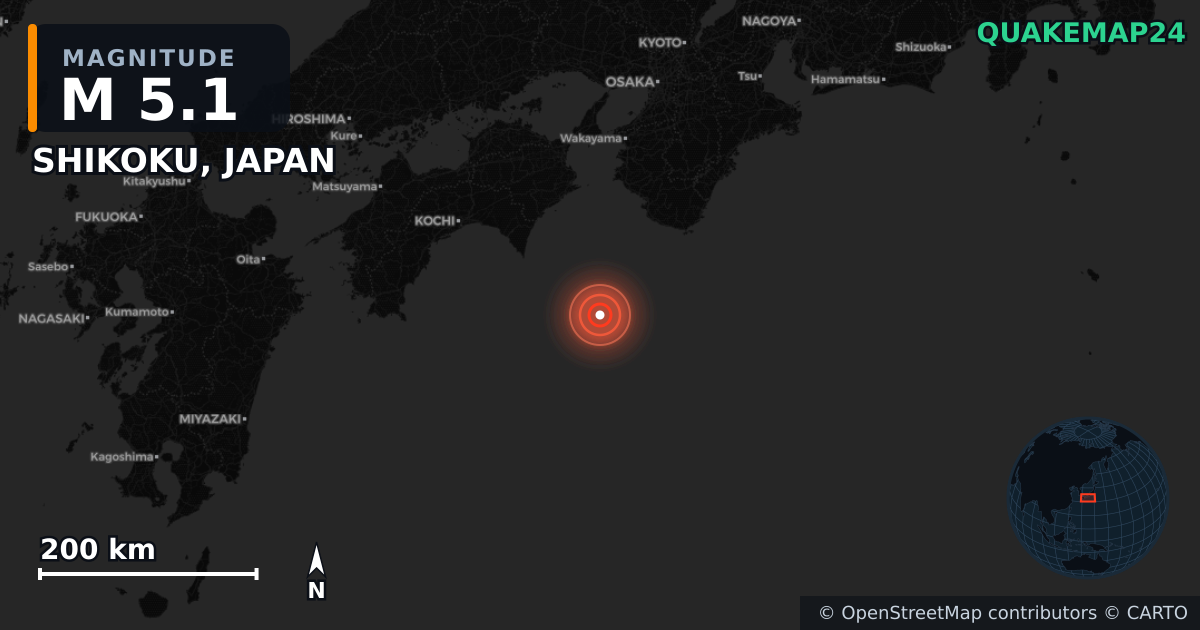 Sismo de M5,1 perto de SHIKOKU, JAPAN — Mapa da localização do epicentro