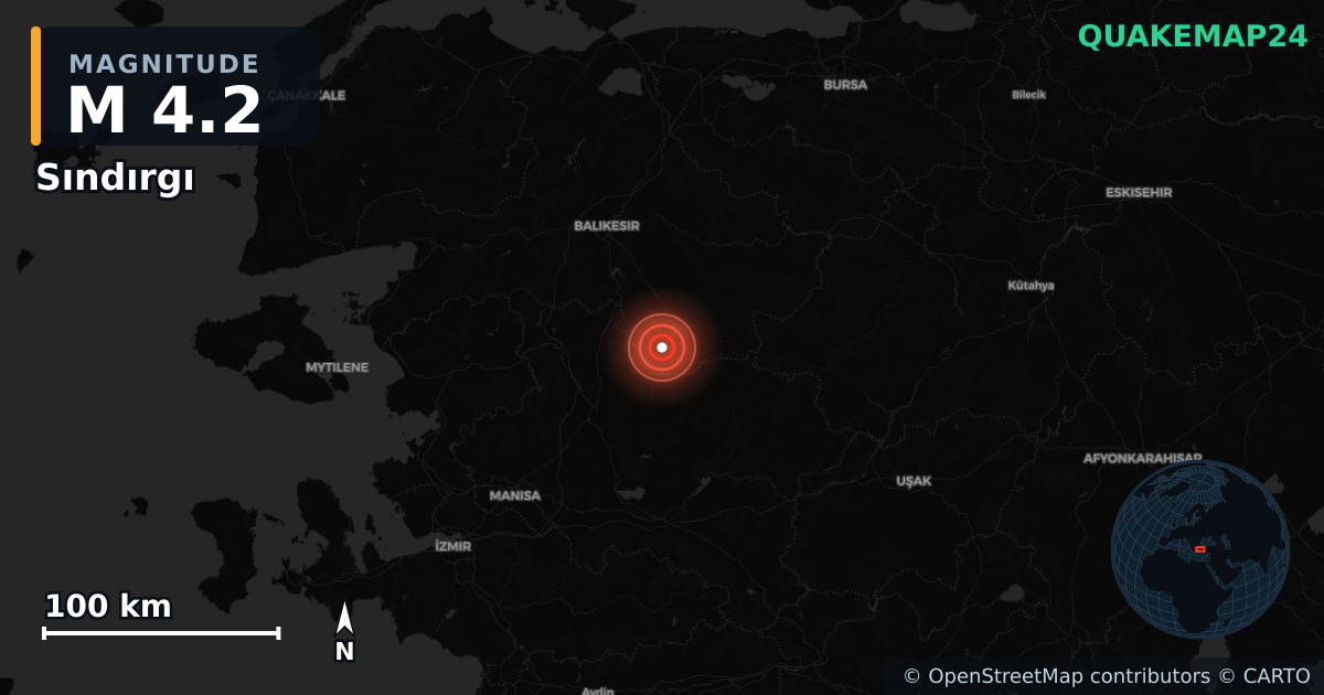 M4.2 earthquake near Sındırgı on Aug 10, 2025 — map of epicenter and shaking intensity | QuakeMap24