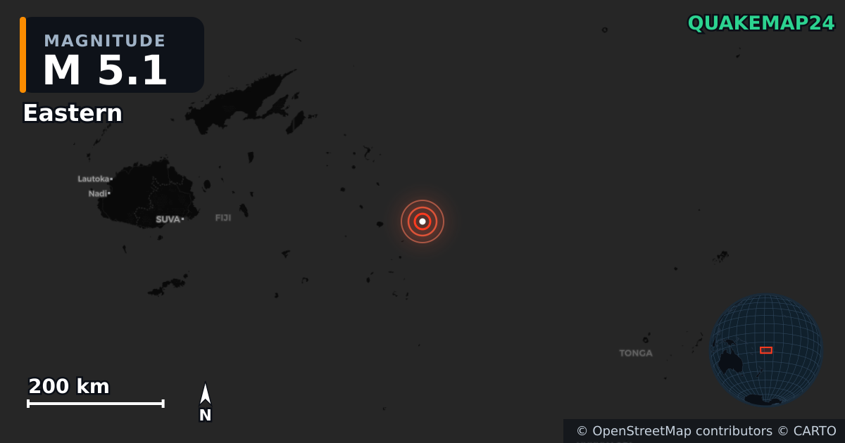 M5.1 earthquake near Eastern on Dec 11, 2025 — map of epicenter and shaking intensity | QuakeMap24