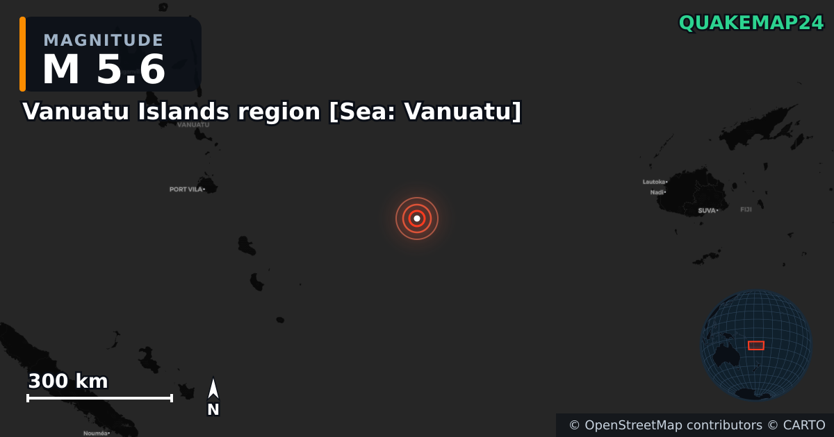 Erdbeben M5,6 bei Vanuatu Islands region [Sea: Vanuatu] — Karte der Lage des Epizentrums