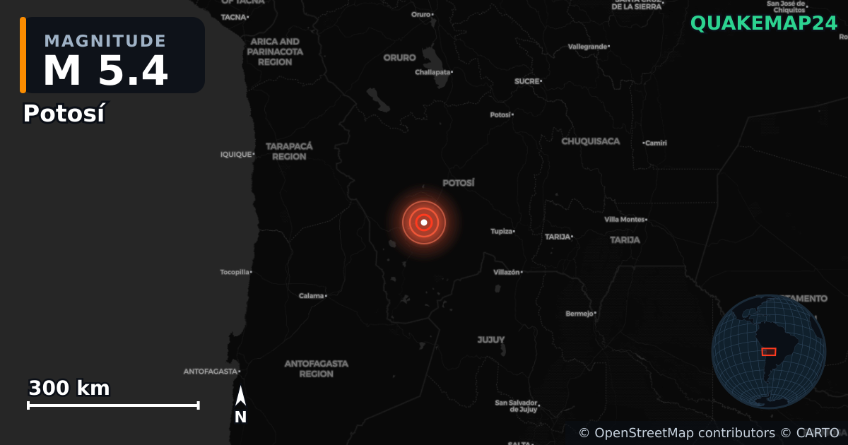M5.4 earthquake near Potosí on Jul 3, 2025 — map of epicenter and shaking intensity | QuakeMap24