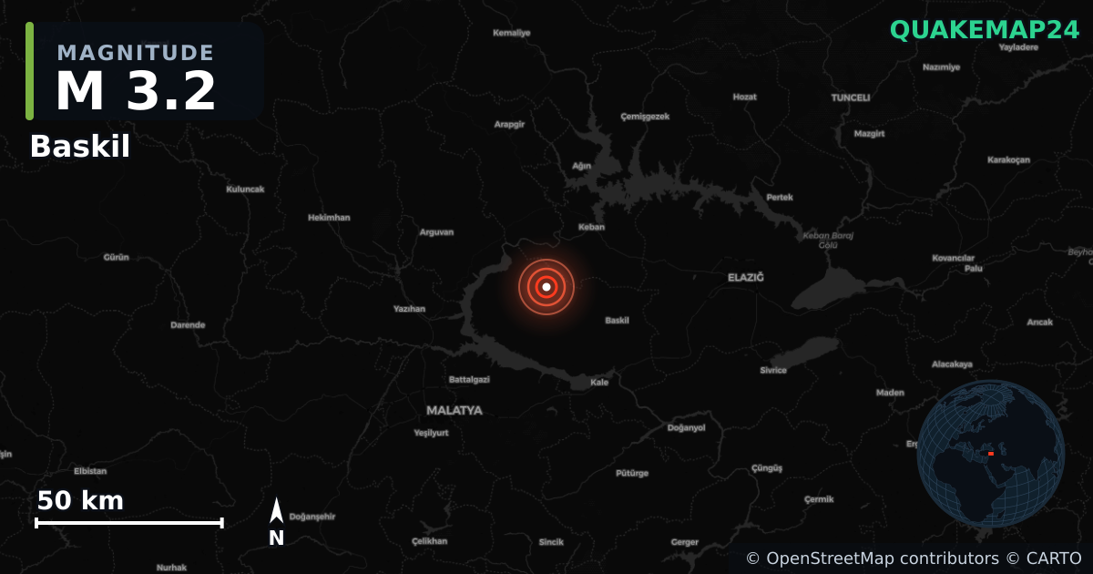 M3.2 earthquake near Baskil on May 19, 2025 — map of epicenter and shaking intensity | QuakeMap24