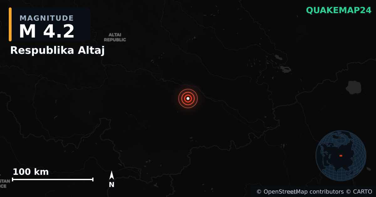 M4.2 earthquake near Respublika Altaj on Oct 8, 2025 — map of epicenter and shaking intensity | QuakeMap24