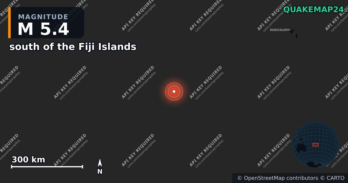 M5.4 earthquake near south of the Fiji Islands on Oct 31, 2025 — map of epicenter and shaking intensity | QuakeMap24