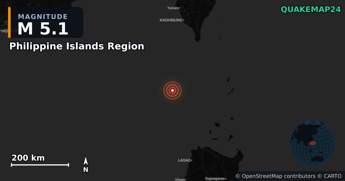 M5.1 earthquake near Philippine Islands Region on Feb 11, 2026 — map of epicenter and shaking intensity | QuakeMap24