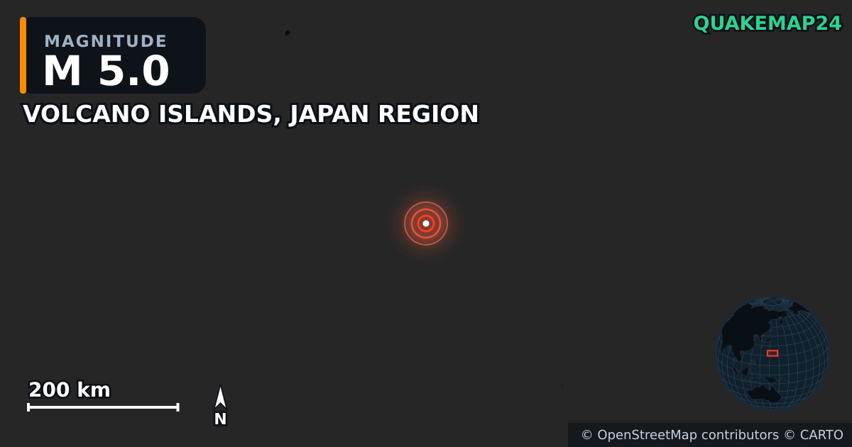 Erdbeben M5,0 bei VOLCANO ISLANDS, JAPAN REGION · 2025-09-10 — Karte der Lage des Epizentrums