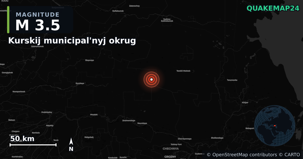M3.5 earthquake near Kurskij municipal'nyj okrug on May 18, 2026 — map of epicenter and shaking intensity | QuakeMap24