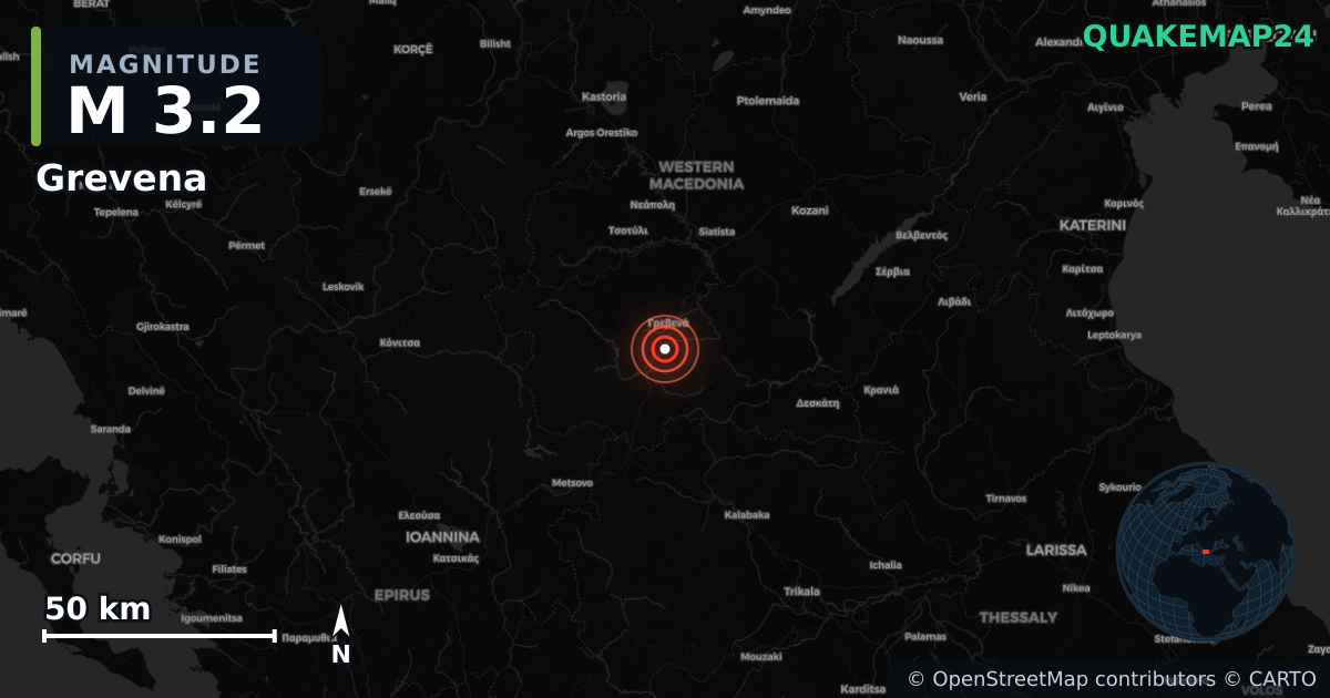 Sismo de M3,2 perto de Grevena, Western Macedonia (Grécia) · 2026-05-01 — Mapa da localização do epicentro