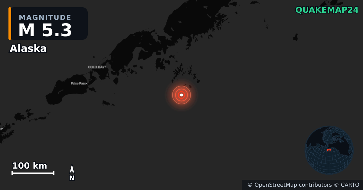 M5.3 earthquake near Alaska on Jul 17, 2025 — map of epicenter and shaking intensity | QuakeMap24