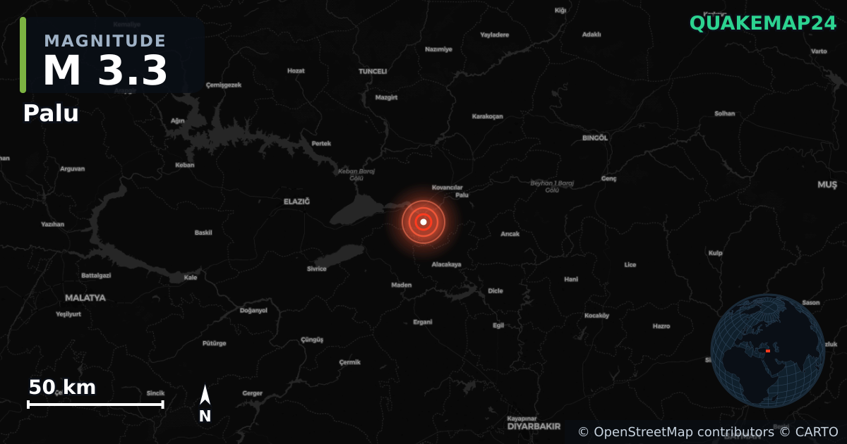 M3.3 earthquake near Palu on Sep 12, 2025 — map of epicenter and shaking intensity | QuakeMap24