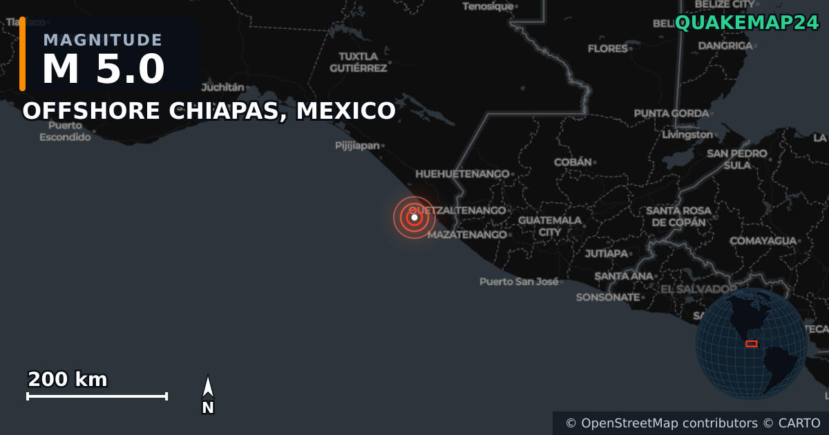 Σεισμός M5,0 κοντά στο OFFSHORE CHIAPAS, MEXICO · 2026-07-17 — Χάρτης της θέσης του επικέντρου