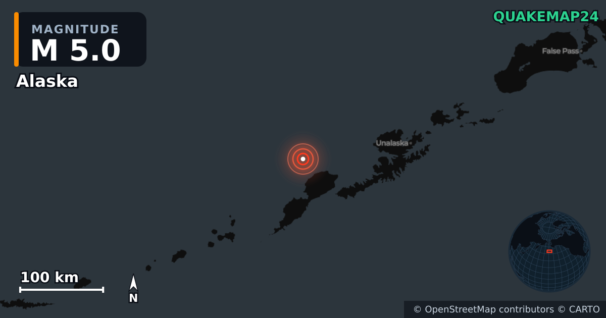 M5.0 Earthquake near Alaska (United States) · 2026-10-26 — Map showing the location of the epicenter
