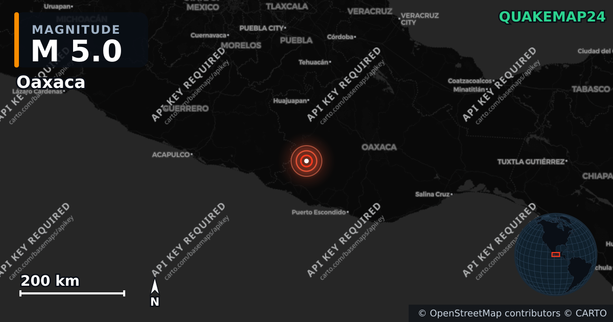 M5.0 earthquake near Oaxaca on Jun 11, 2025 — map of epicenter and shaking intensity | QuakeMap24