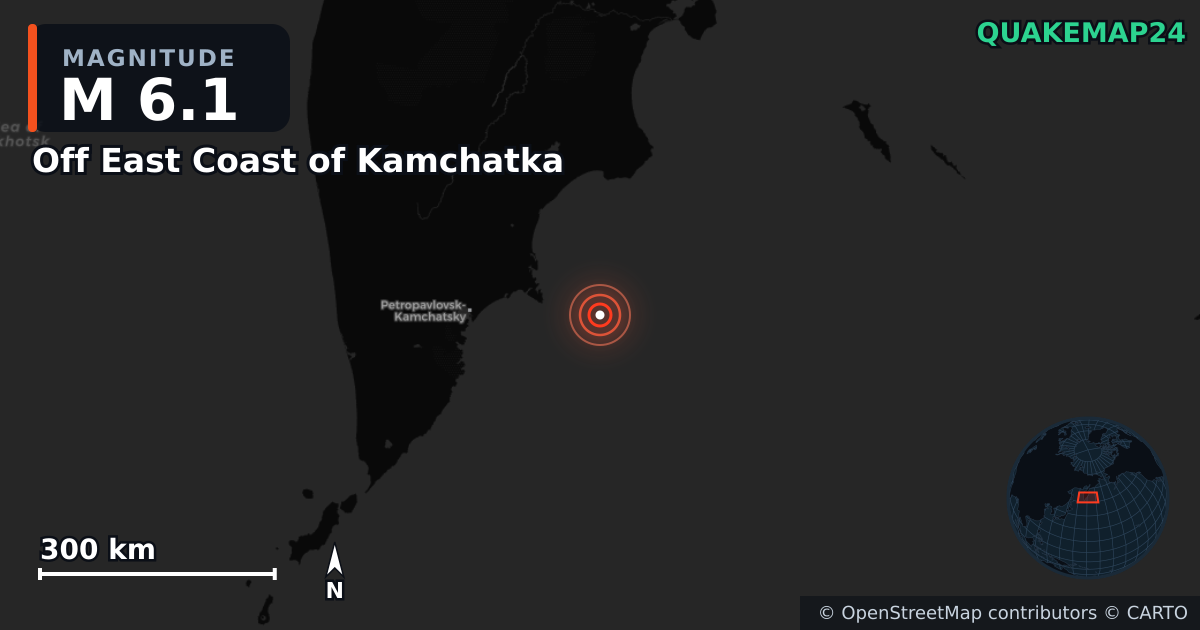 M6.1 earthquake near Off East Coast of Kamchatka on Sep 19, 2025 — map of epicenter and shaking intensity | QuakeMap24