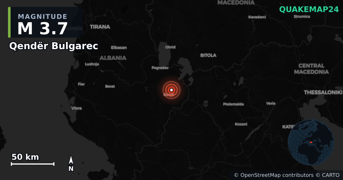 M3.7 earthquake near Qendër Bulgarec on Feb 4, 2026 — map of epicenter and shaking intensity | QuakeMap24