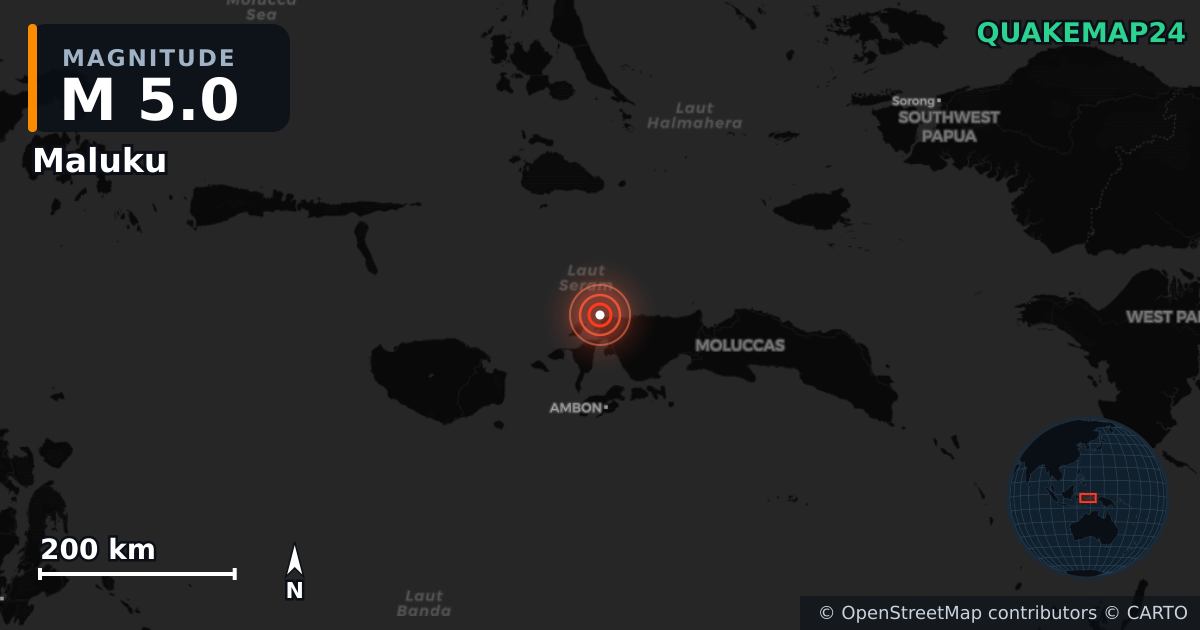 Erdbeben M5,0 bei Maluku (Indonesien) — Karte der Lage des Epizentrums