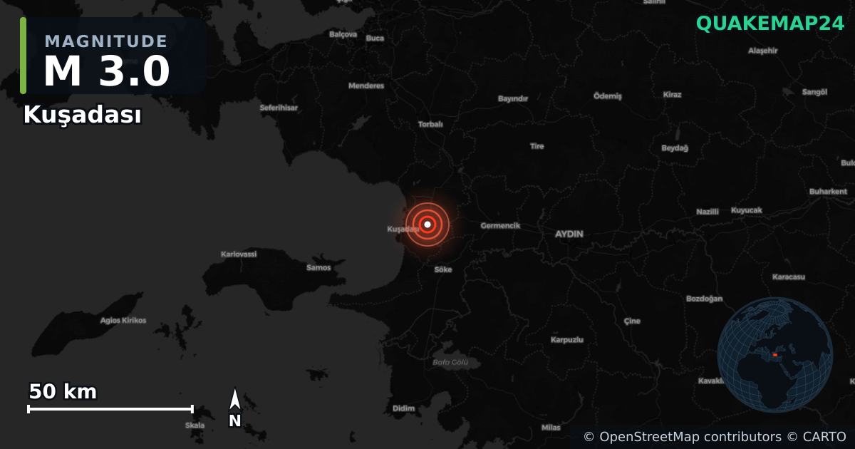Terremoto de M3,0 cerca de WESTERN TURKEY (Turquía) · 2025-12-07 — Mapa de la ubicación del epicentro