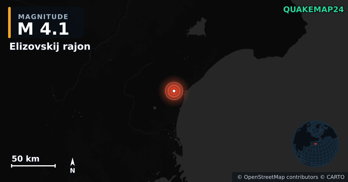 M4.1 earthquake near Elizovskij rajon on Feb 15, 2026 — map of epicenter and shaking intensity | QuakeMap24