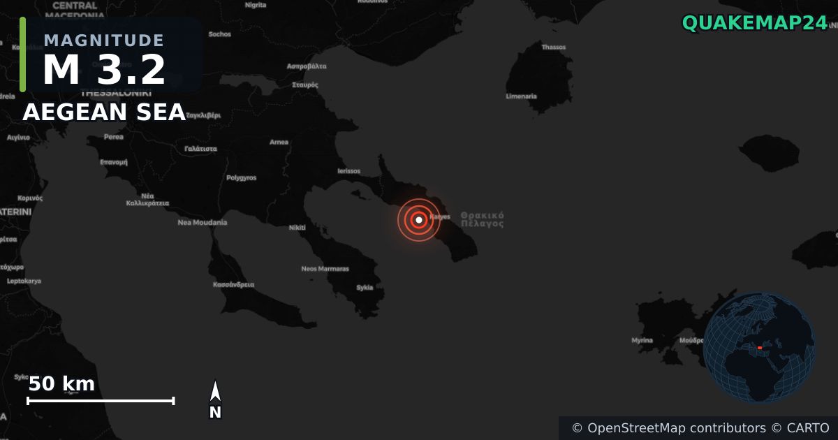 M3.2 earthquake near AEGEAN SEA on Jul 11, 2025 — map of epicenter and shaking intensity | QuakeMap24