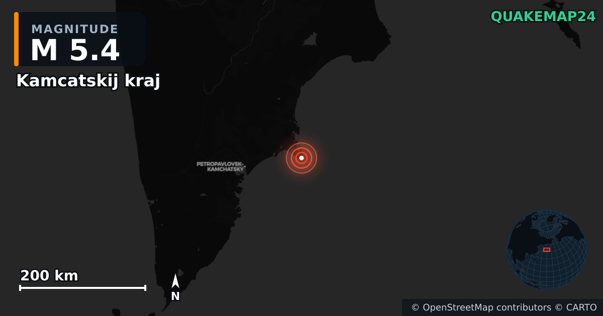 M5.4 earthquake near Kamcatskij kraj on Oct 17, 2025 — map of epicenter and shaking intensity | QuakeMap24