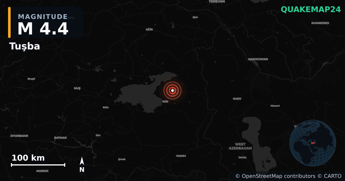 Erdbeben M4,4 bei 25 km NE of Van, Turkey (Türkei) · 2025-12-07 — Karte der Lage des Epizentrums
