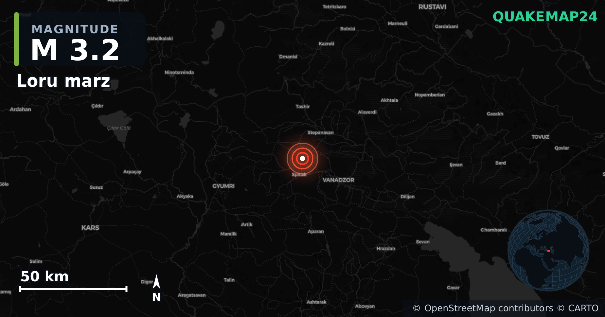 M3.2 earthquake near Loru marz on Jun 27, 2025 — map of epicenter and shaking intensity | QuakeMap24
