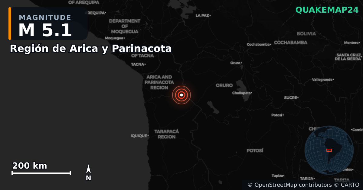 M5.1 earthquake near Región de Arica y Parinacota on Jul 10, 2025 — map of epicenter and shaking intensity | QuakeMap24
