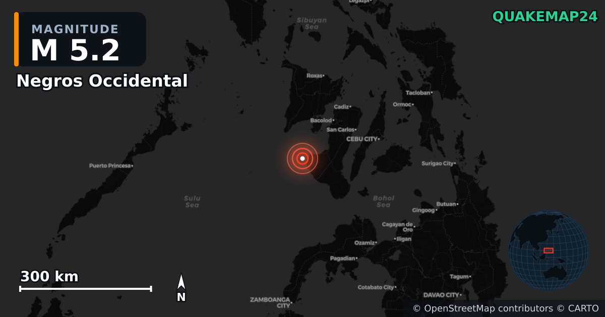 M5.2 earthquake near Negros Occidental on May 17, 2025 — map of epicenter and shaking intensity | QuakeMap24