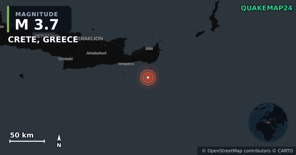 Σεισμός M3,7 κοντά στο CRETE, GREECE · 2026-04-25 — Χάρτης της θέσης του επικέντρου