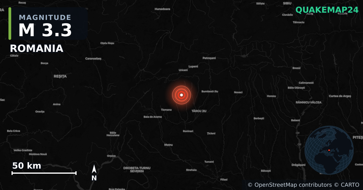 M3.3 earthquake near ROMANIA on Jul 6, 2025 — map of epicenter and shaking intensity | QuakeMap24