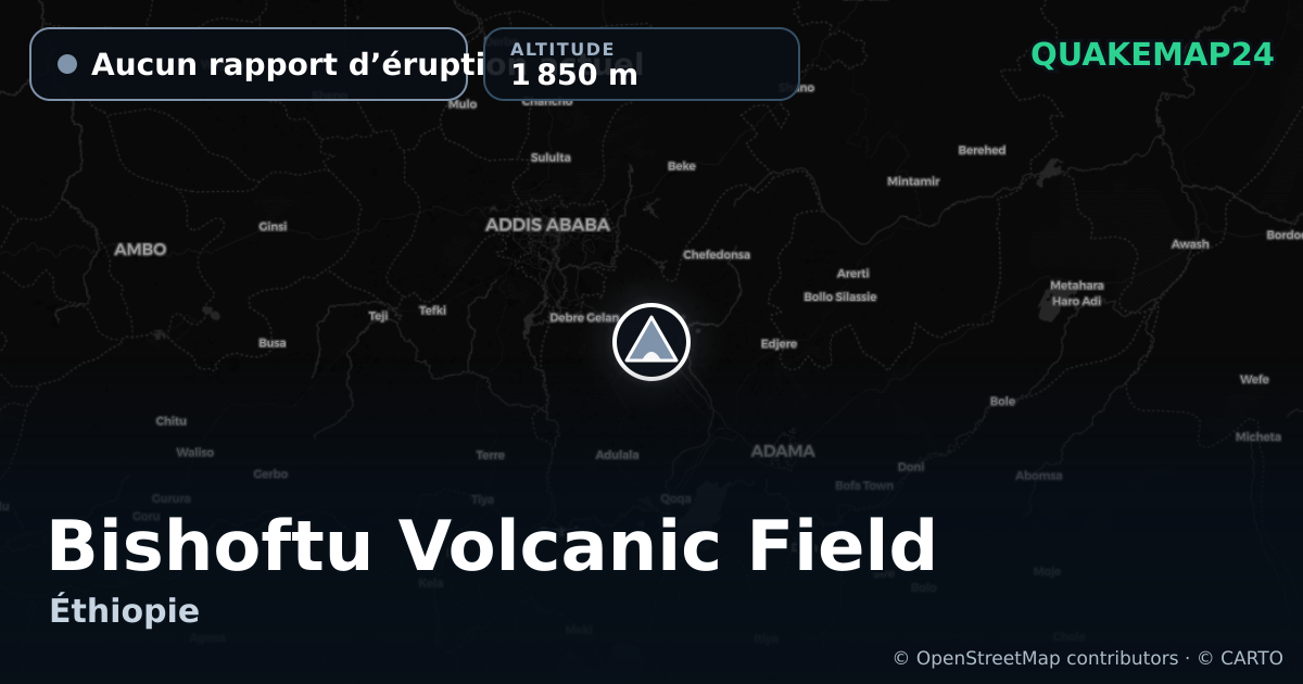 Bishoftu Volcanic Field · Aucun rapport d’éruption actuel · 1 850 m