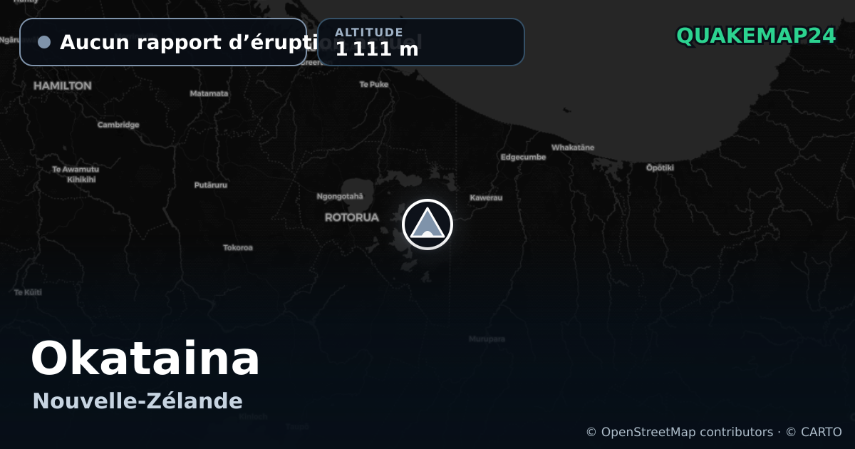 Okataina · Aucun rapport d’éruption actuel · 1 111 m