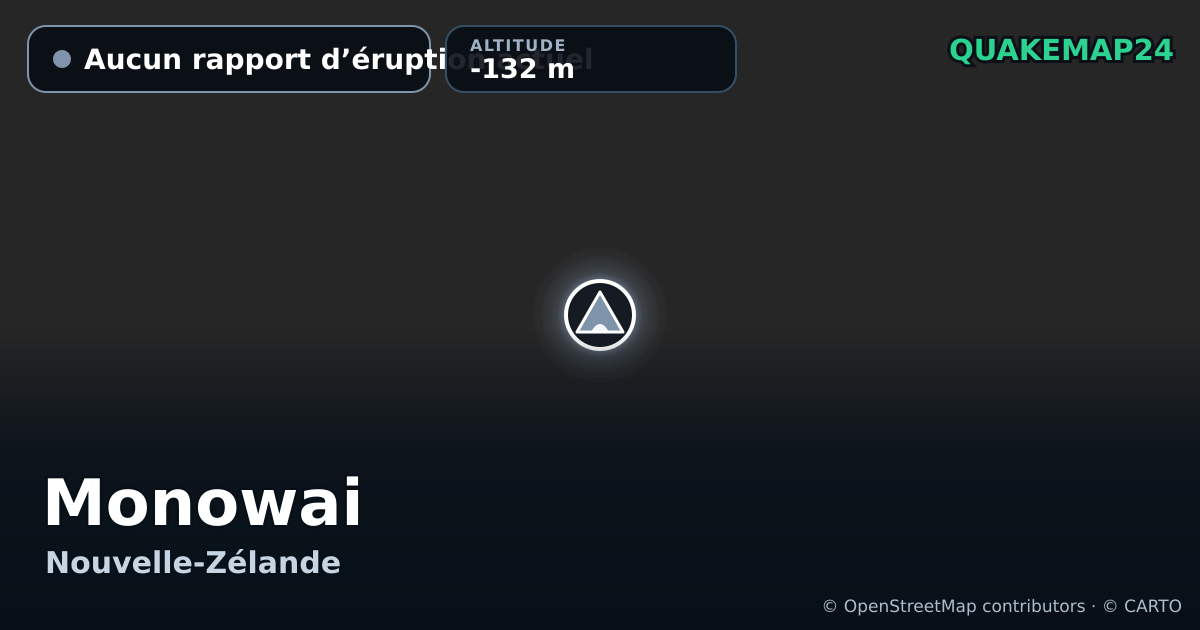 Monowai · Aucun rapport d’éruption actuel · -132 m