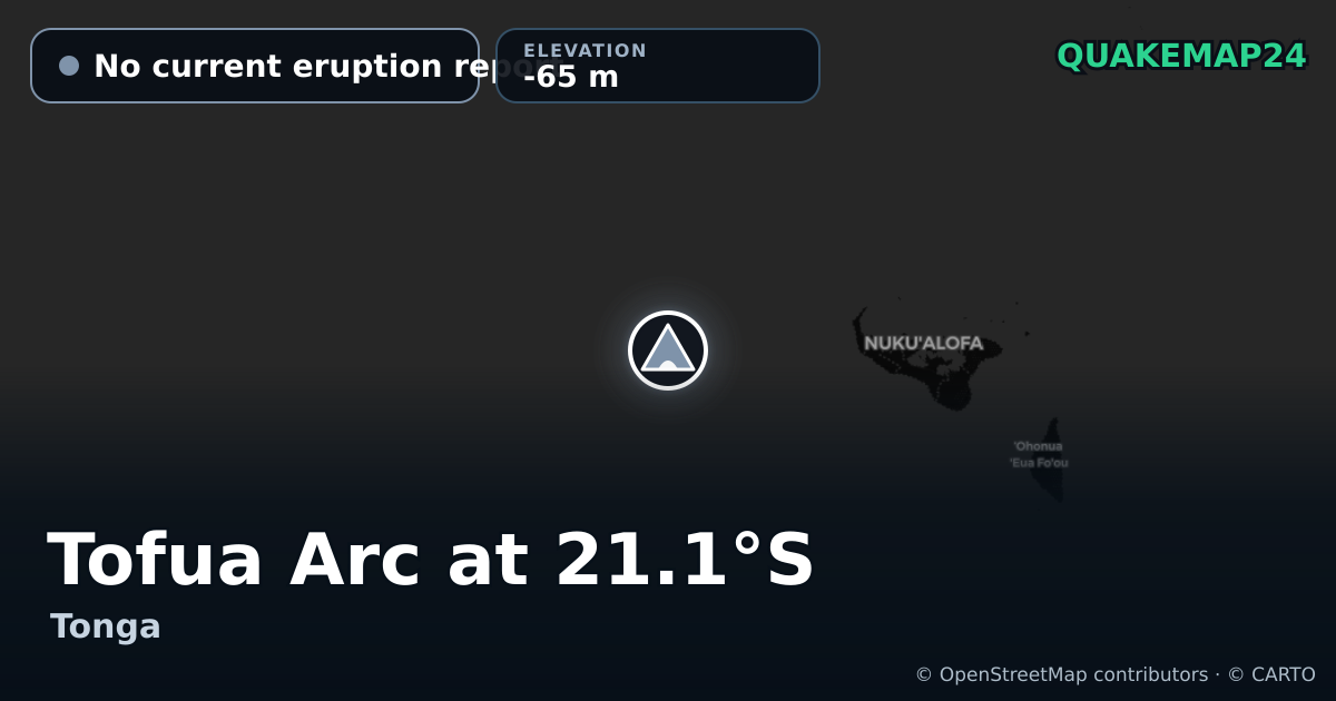 Tofua Arc at 21.1°S · No current eruption report · -65 m