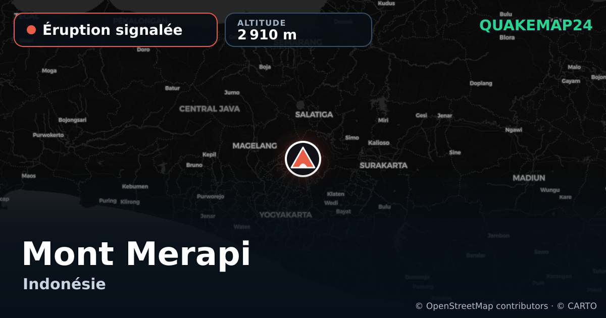 Mont Merapi · Éruption signalée · 2 910 m