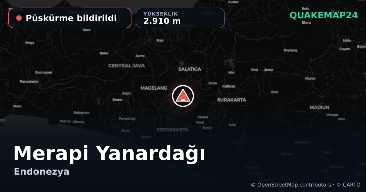 Merapi Yanardağı · Püskürme bildirildi · 2.910 m