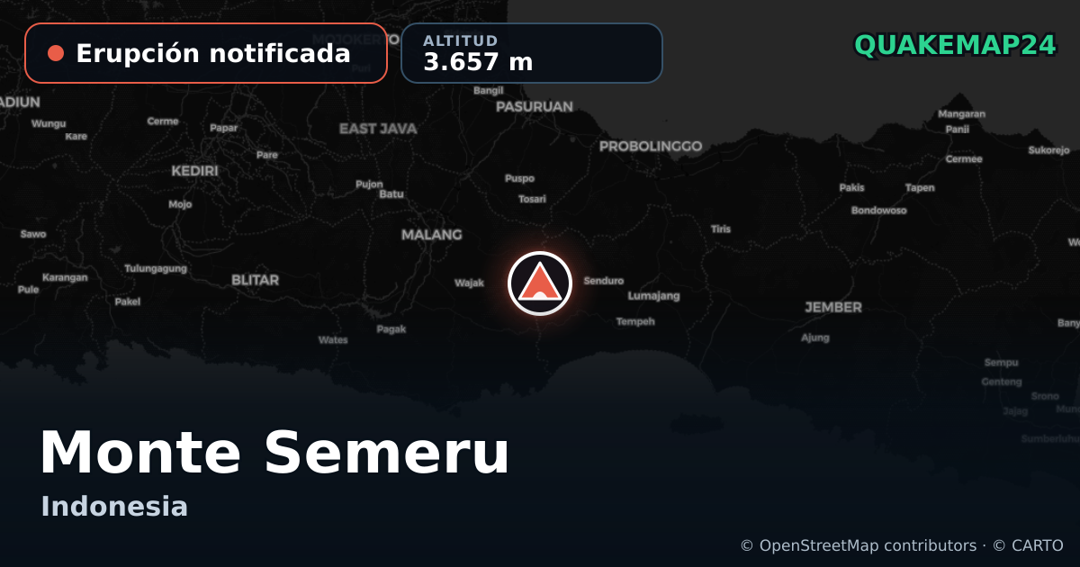 Monte Semeru · Erupción notificada · 3.657 m