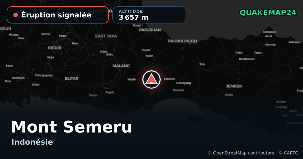 Mont Semeru · Éruption signalée · 3 657 m