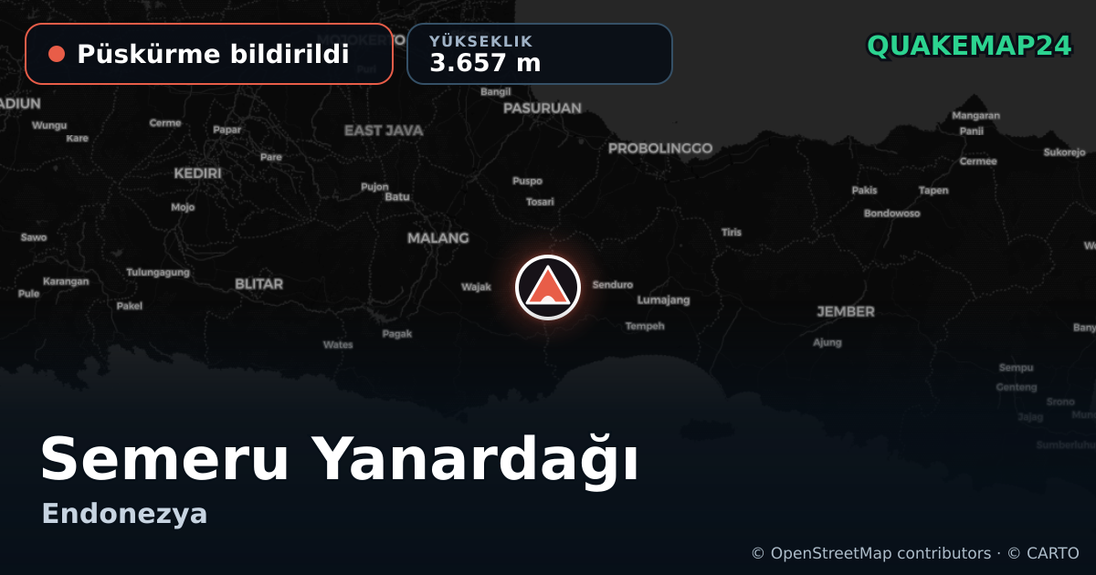 Semeru Yanardağı · Püskürme bildirildi · 3.657 m