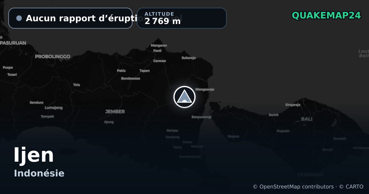 Ijen · Aucun rapport d’éruption actuel · 2 769 m
