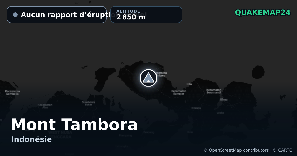 Mont Tambora · Aucun rapport d’éruption actuel · 2 850 m