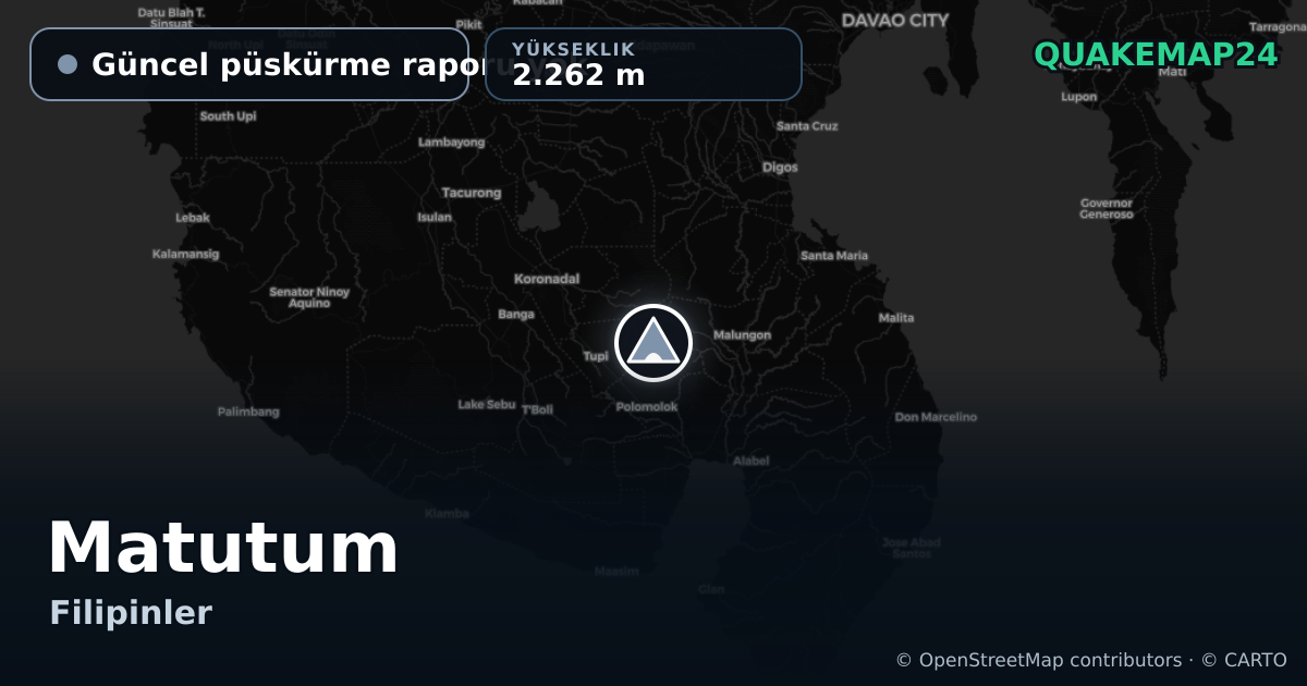 Matutum · Güncel püskürme raporu yok · 2.262 m