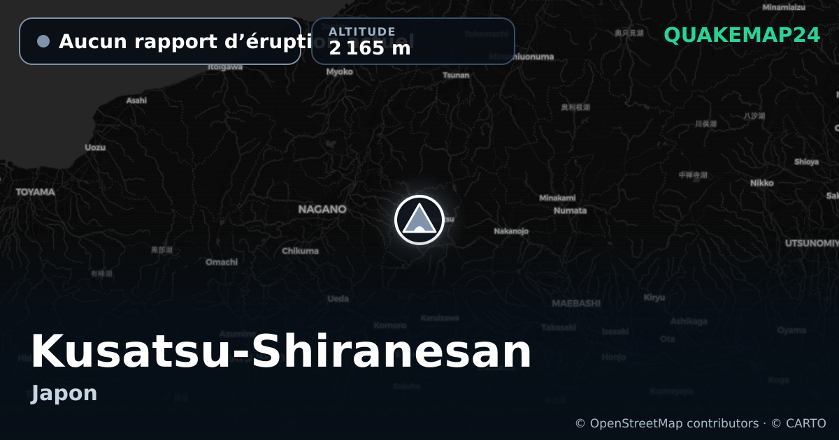 Kusatsu-Shiranesan · Aucun rapport d’éruption actuel · 2 165 m