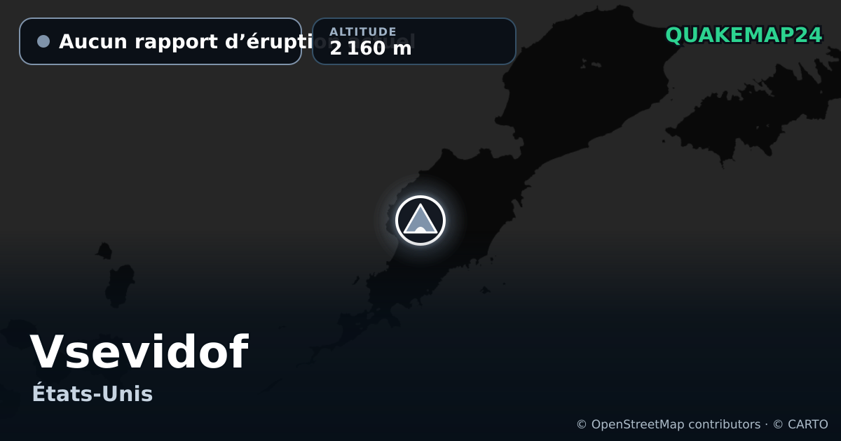 Vsevidof · Aucun rapport d’éruption actuel · 2 160 m
