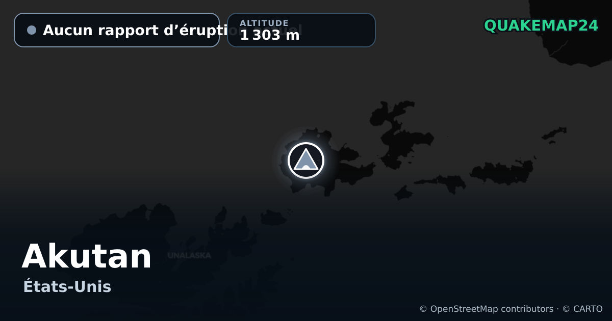 Akutan · Aucun rapport d’éruption actuel · 1 303 m