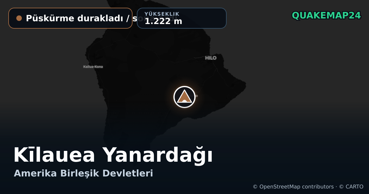 Kīlauea Yanardağı · Püskürme durakladı / sona erdi · 1.222 m