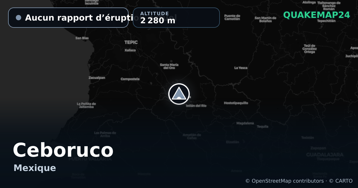 Ceboruco · Aucun rapport d’éruption actuel · 2 280 m