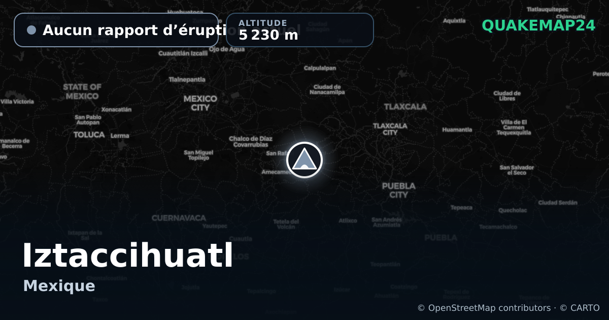 Iztaccihuatl · Aucun rapport d’éruption actuel · 5 230 m